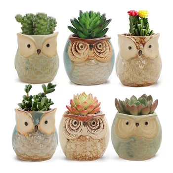 

Creative Ceramic Owl Shape Flower Pots Succulent Plants Flower Pot with Hole Planter Desk Flower Pot Cute Succulent Planter Pot