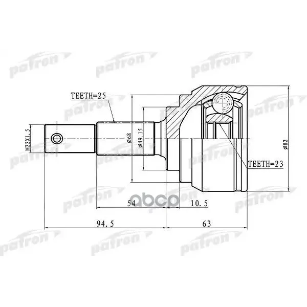 Шрус Наружный 25x49.2x23 Nissan Tiida C11 05- PATRON арт. PCV1418