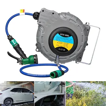 

Garden Hose Reels Retractable Water Garden Hose Reel Auto Wall Mounted W_Spray Gun for Washing Watering Flowers Pet Bathing