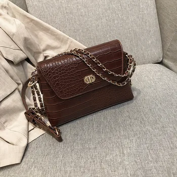 

Fashion Alligator Chain Messenger Bags Flap Women Vintage Pu Leather Crocodile Pattern Crossbody Messenger Bag Ladies Handbags