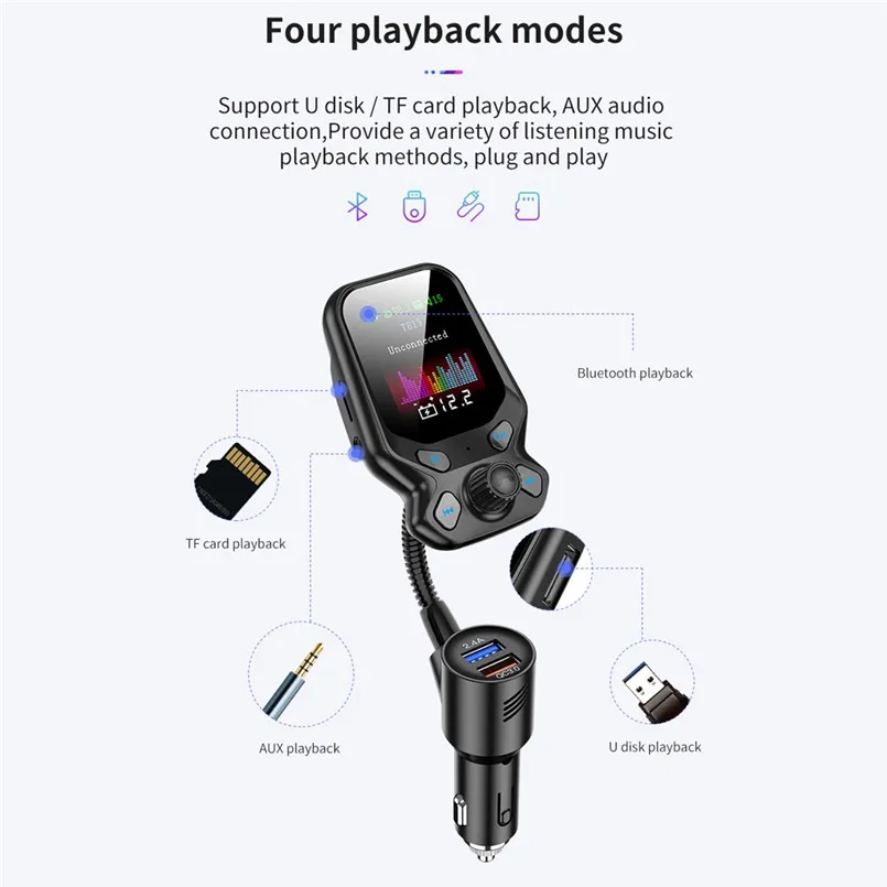 Fm-передатчик Bluetooth радио передатчик адаптер автомобиля 1.77in цветной экран QC3.0 3 USB порта 50DEC16