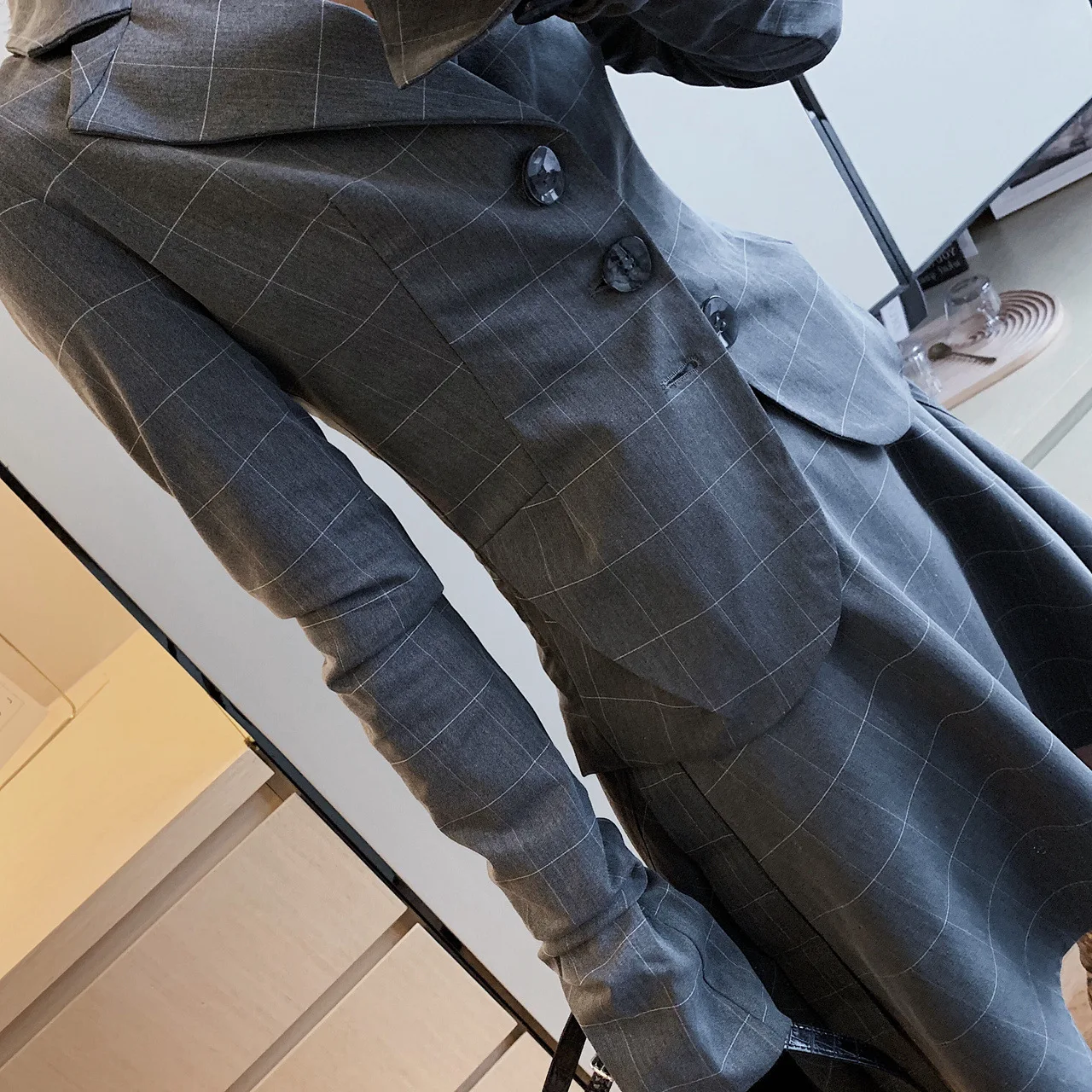 T3746 Spring Clothing New Style Coat Casual Plaid Small Suit Women's Long-Sleeve Fold-down Collar Pattern Slimming Suit Wom