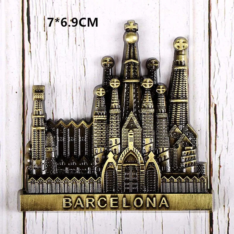 Металлический холодильник, украшенный французским Парижским пейзажем, Эйфелевой башней, пирамидой, статуэткой Оскара, памятный подарок для мирового туризма - Цвет: barcelona
