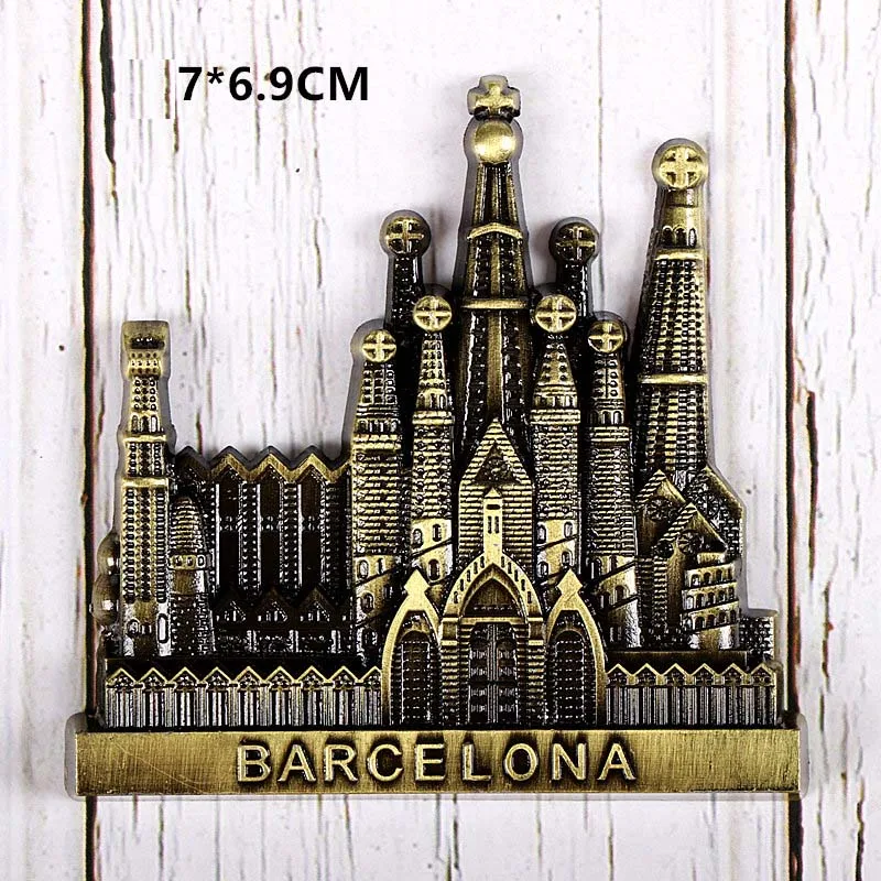 barcelona Металлический холодильник, украшенный французским Парижским пейзажем, Эйфелевой башней, пирамидой, статуэткой Оскара, памятный подарок для мирового туризма - Цвет: barcelona