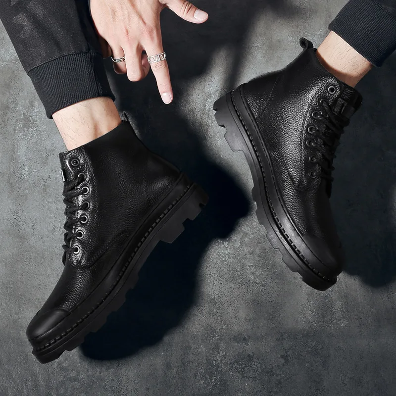 

2019 Autumn & Winter New Style Full-grain Leather Men Martin Boots Hight-top Genuine Leather Retro Worker Boot Snow Boots plus V