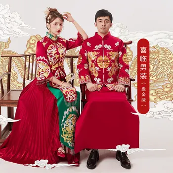 

Bride Embroidery Cheongsam Vintage Chinese Style Wedding Dress Lady Phoenix Gown Marriage Qipao red Clothes Size S M L XL XXL