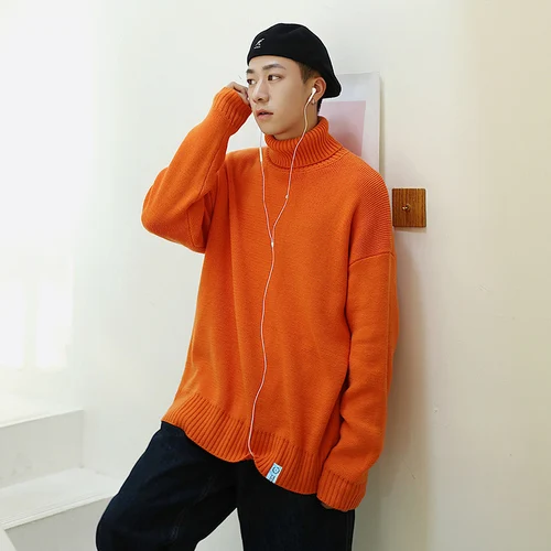 Liketkit Для мужчин s зимние свитера мужской однотонный свободный Свитер с воротником Для мужчин в Корейском стиле трикотажные пуловеры на осень новая Повседневное Топы - Цвет: Оранжевый