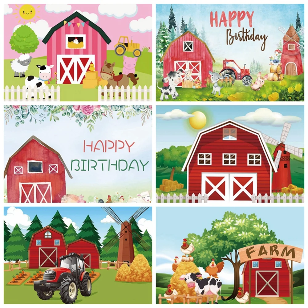 

Farm Animal Barn Tractor Newborn Baby Shower Boy Birthday Party Backdrop Photography Background For Photo Studio Photophone Prop
