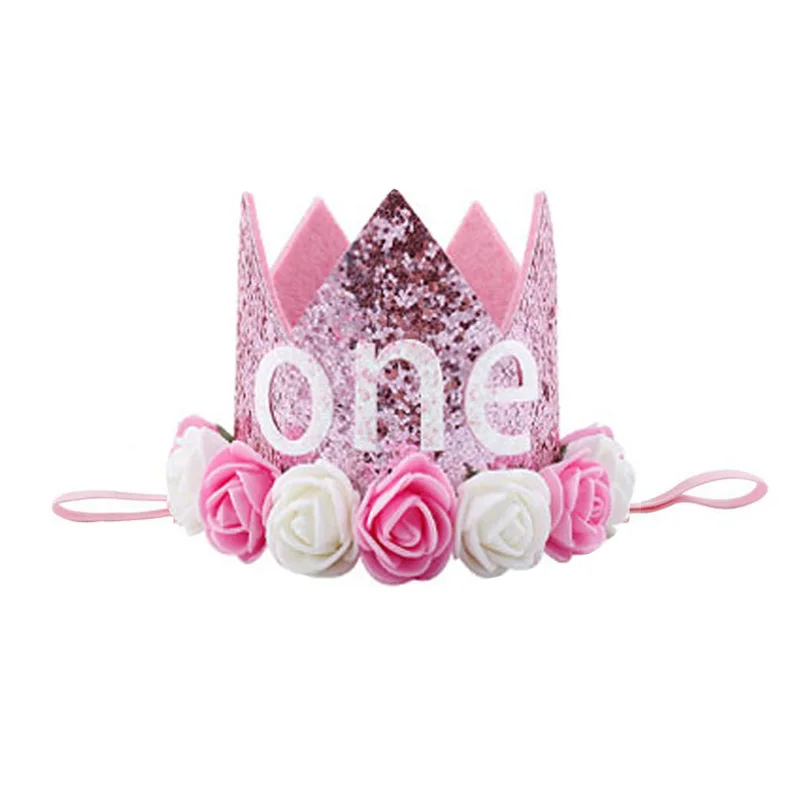 Pink-One 1 шт., шляпы на день рождения, декоративная крышка, шляпа на первый день рождения, корона принцессы, 1 год, 2 года, украшение для дня рождения - Цвет: Pink-One