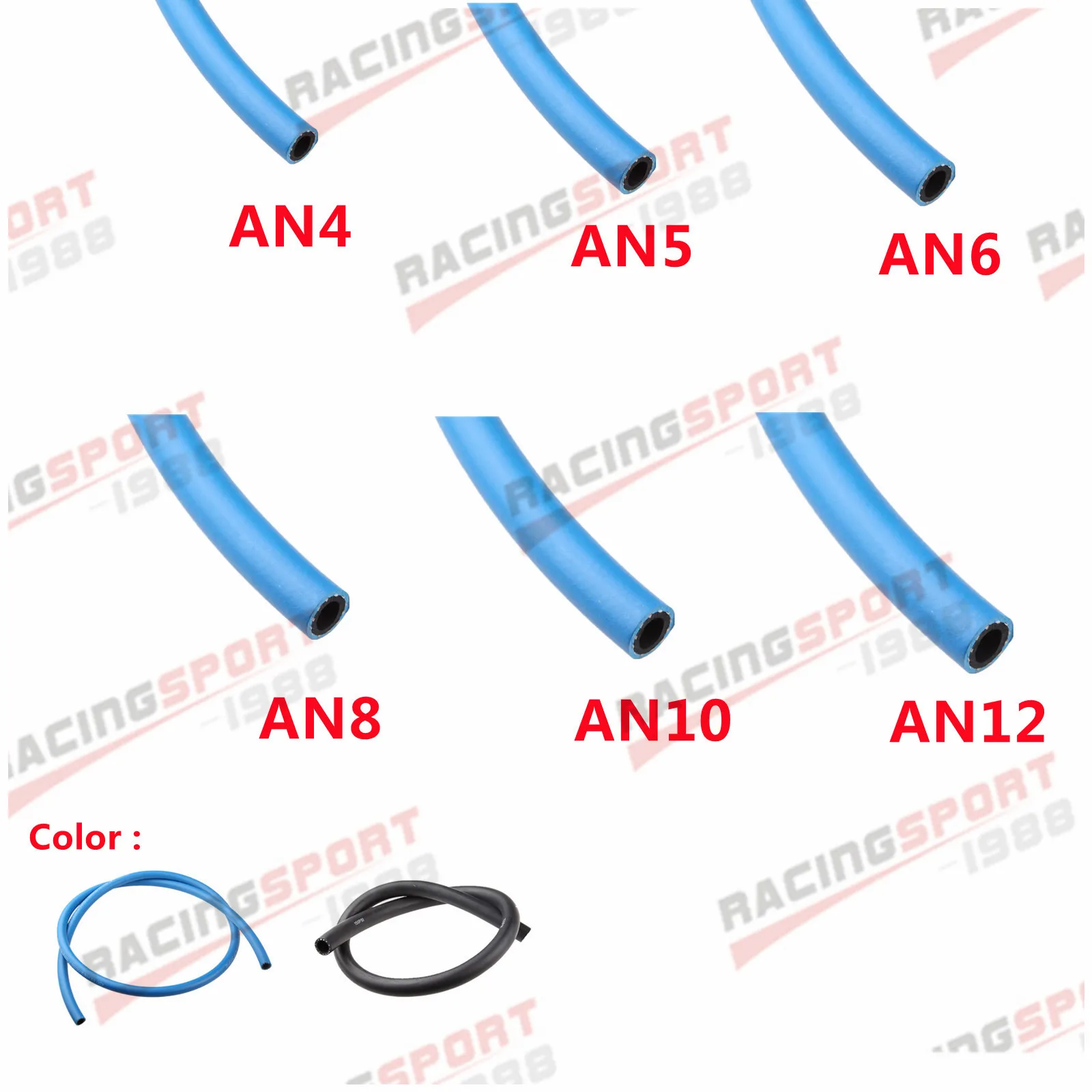 AN4 5 6 8 10 12 Synthetic Rubber Fuel Line Coolant Push Lok Loc Lock Black/Blue