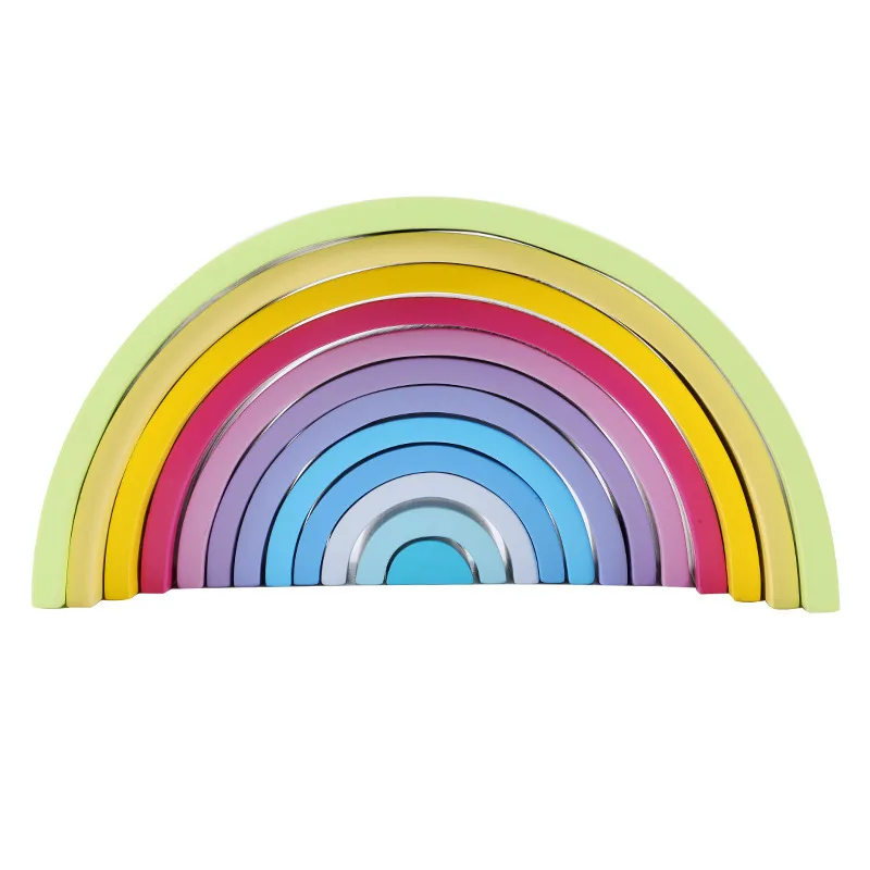 

Montessori Educational 12-Piece Arch Bridge Rainbow Building Blocks Macaroon Color Semicircle Children Wooden Jenga Toy