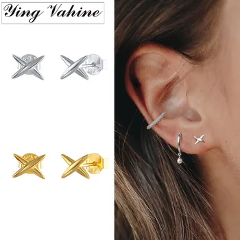

ying Vahine 100% 925 Sterling Silver Letter "X" Small Stud Earrings for Women