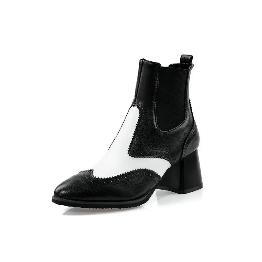 Black QUTAA/ г. Модные Разноцветные ботильоны из искусственной кожи женская обувь без застежки с острым носком повседневные полусапожки на квадратном каблуке размер 34-43 - Color: Black