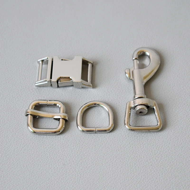 Silver 100 sets Metal D rings sliders release buckles 15mm webbing for dog collar adjuster straps belt buckles DIY leather accessories - Цвет: Silver