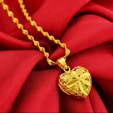 Love Heart Shaped 24k Gold Pendant Necklace Lady Elegant Gold Jewelry Necklace Necklace Necklace Birthday Gift