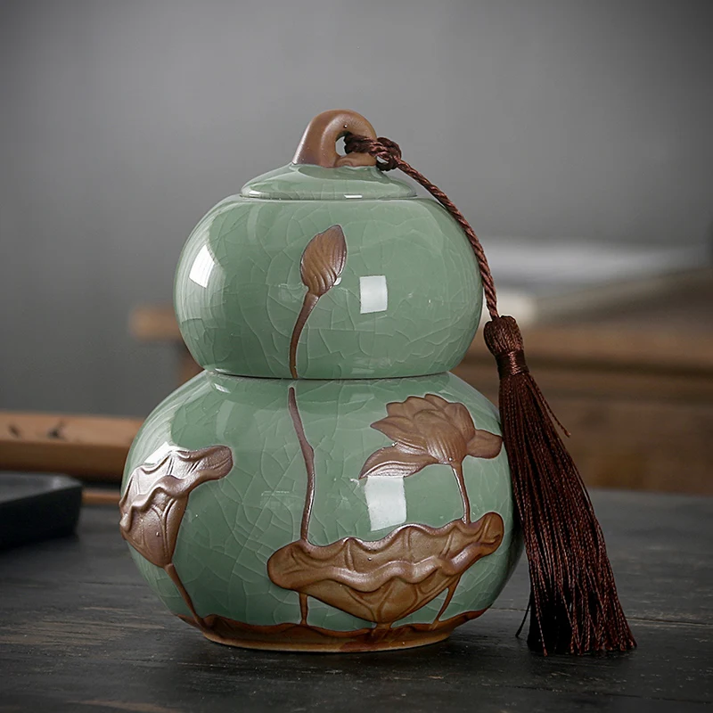 Керамическая герметичная банка для чая Calabash большая двухслойная Puɾr половина