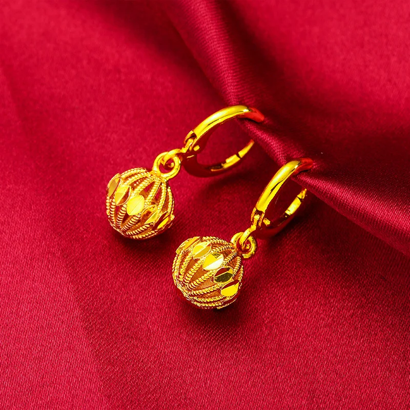 QEENKISS 24KT Gold Ball Jewelry Set Women Necklace+Drop Earring Fine Jewelry Wedding Party Bride Ladies Gift JS511 jewelry set