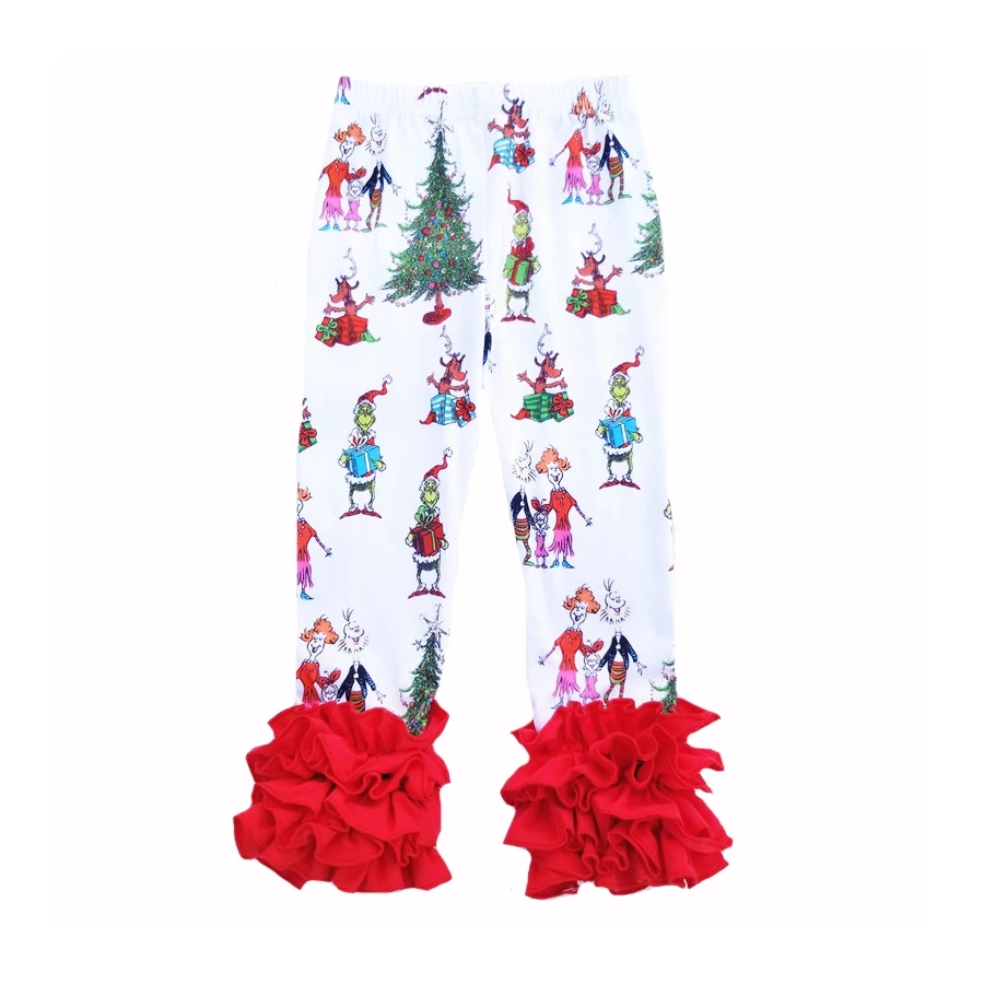 Новинка; рождественские леггинсы для девочек; брюки-колокольчики с оборками для маленьких девочек; рождественское платье с принтом для девочек; детская праздничная одежда