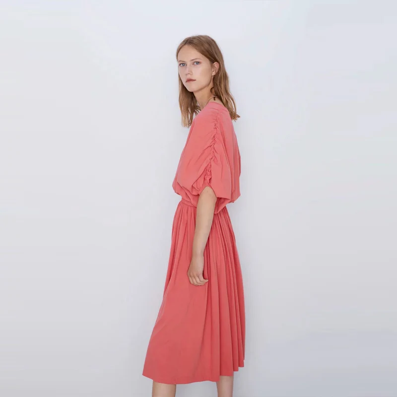 COZARII,, платье для вечеринки, женское, vestidos, повседневное, стильное, одноцветное, с круглым вырезом, плиссированное, половина рукава, vestidos de fiesta de noche, макси платье