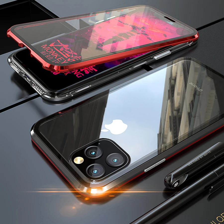 Magnetic Metal 360 Case for Iphone 11 Pro Max Front Back Double Tempered Glass Full Protector Cover for Iphone11 11pro Coque