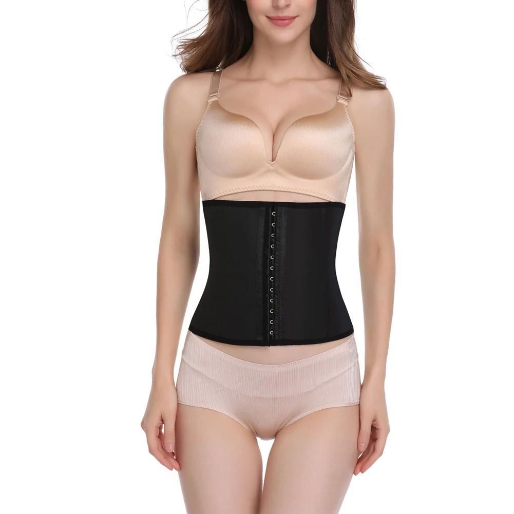 Women Rubber Latex Waist Trainer Corset Body Shaper Slimming Belt Waist Cincher2 layer 9 Steel Bones Shapewear