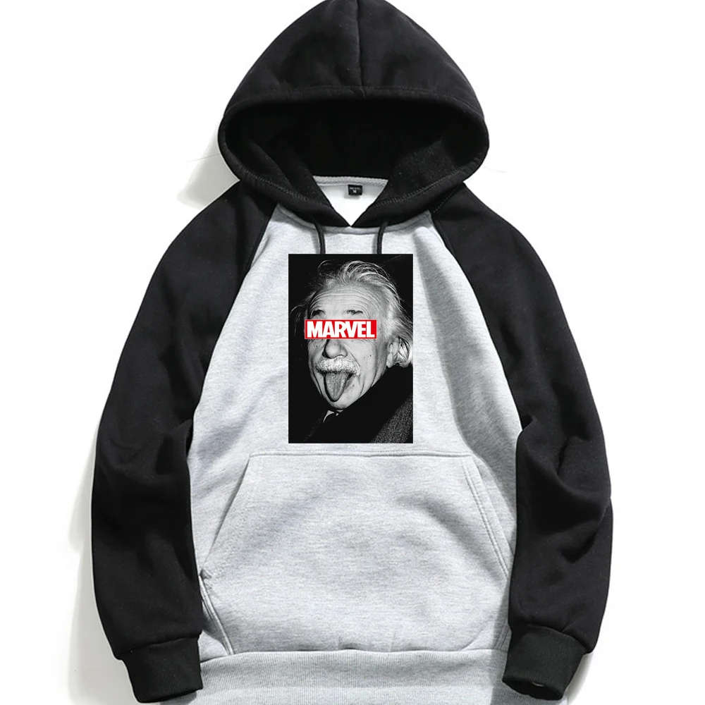 

Men's Hooded Sweatshirt Brand Einstein Marvel Letter Print Long Sleeve Hoodies Man Cotton Hoodie Fleece White Hoodie 2019