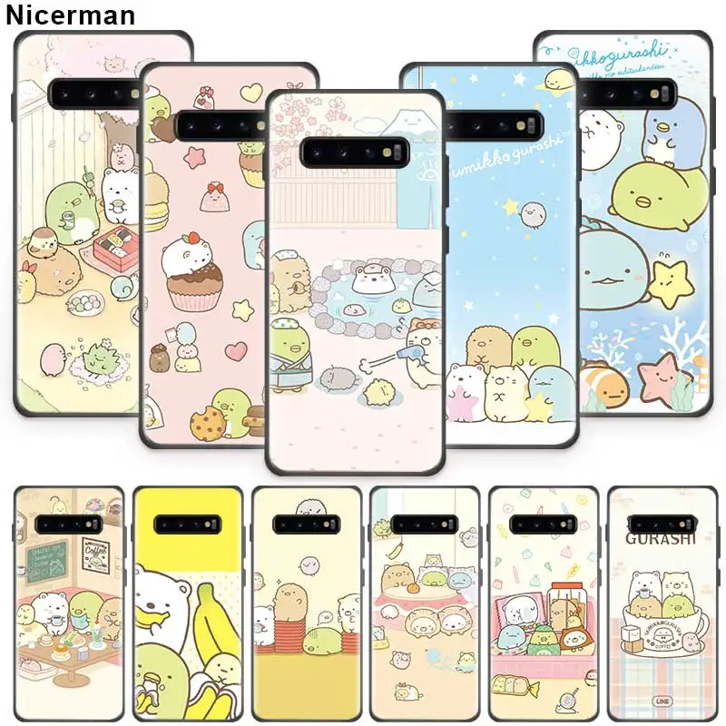 

Sumikko Gurashi Rilakkuma Case for Samsung Galaxy S10 S8 S9 S7 Plus S10e Note 10 9 8 10Plus 5G Black Silicone Phone Coque Fundas