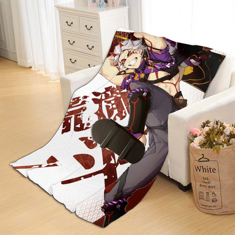 

2021 Game Genshin Impact Arataki Itto Blanket Male Otaku DIY Single Side Printed Plush Throw Warm Flannel Blanket Home Textiles