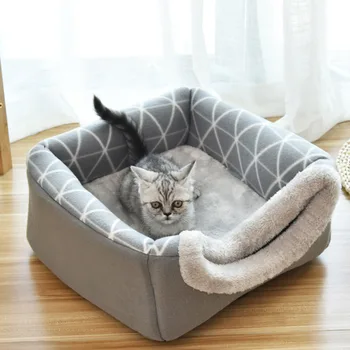 

2 in 1 Multifunction Removable Pet Cat Dog Warm Soft Sleeping Bed Cushion House Mat with Non-slip Bottom 38x38x34cm