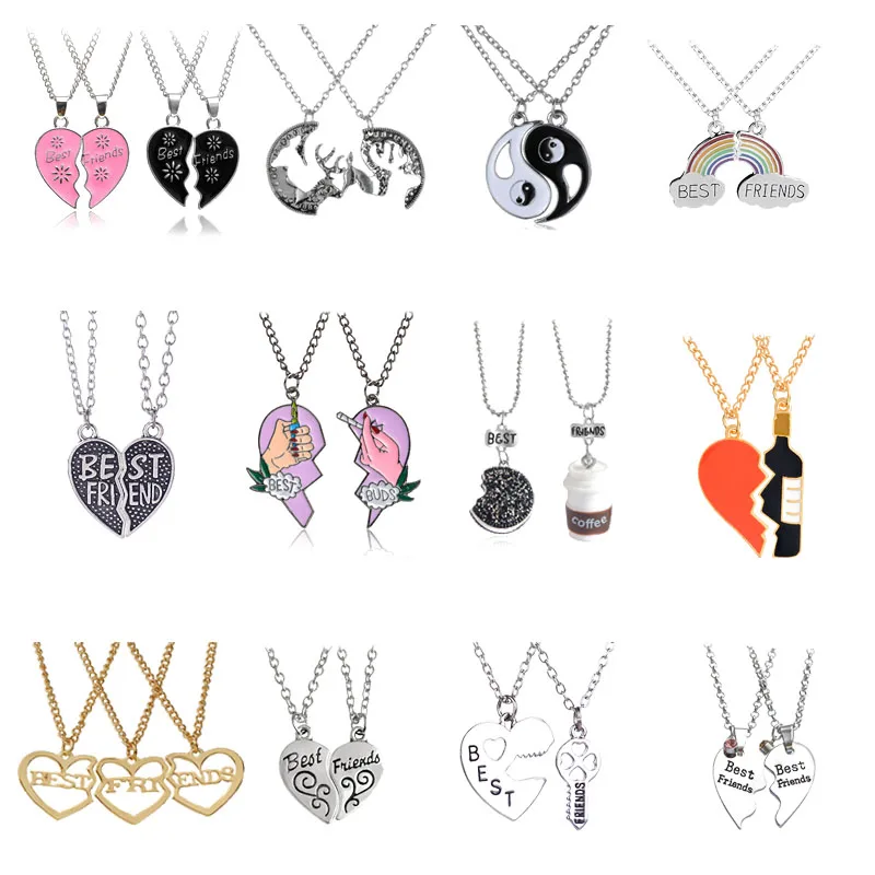 Couple Pendant Necklace Jewelry Gift Rainbow Broken Heart Honey-Love Fashion BFF 2pcs/Set