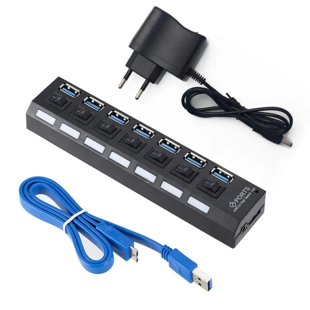 4/7 портов расширитель USB 3,0 концентратор ВКЛ/ВЫКЛ переключатель Мульти USB разветвитель несколько USB с адаптером питания ЕС США высокоскоростной USB3.0 концентратор - Цвет: 7 USB3.0 EU Plug