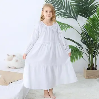 

White Cotton Clothes 2020 Spring Lace Princess Children's Nightgown Long Sleeve Kids Sleepwear Girls Pajamas
