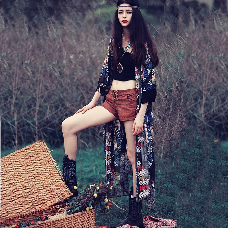 

Bohemian Style 2019 Summer Kimono Cardigan Women Tops Outwear Casual Fashion Ethnic Boho Hippie Tassel Ladies Shirts