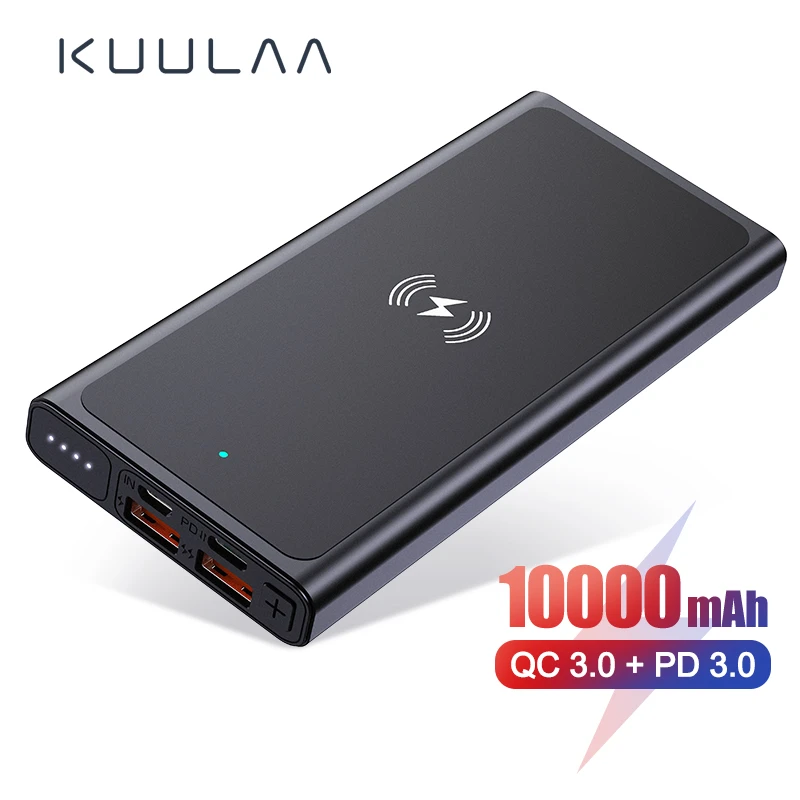 KUULAA 10000mAh Qi Wireless Charger Power Bank IPhone 11 12 Xiaomi PD QC USB Charger Fast Charging Power Bank smart power bank