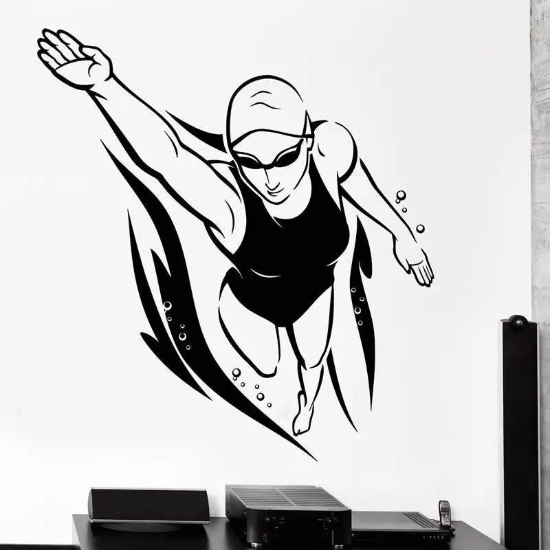 DCTAL Swim Sticker Logo Name Swimmer Decal Swimming Posters Vinyl Wall Decals Pegatina Quadro Parede Decor Mural Swim Sticker