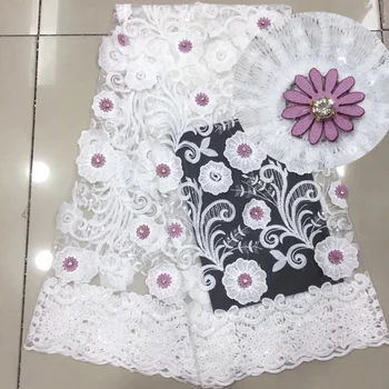 

supper tulle lace fabric sequins embroidered African French net lace fabric with 3D flowers and stones for gorgeous dress FZZ461