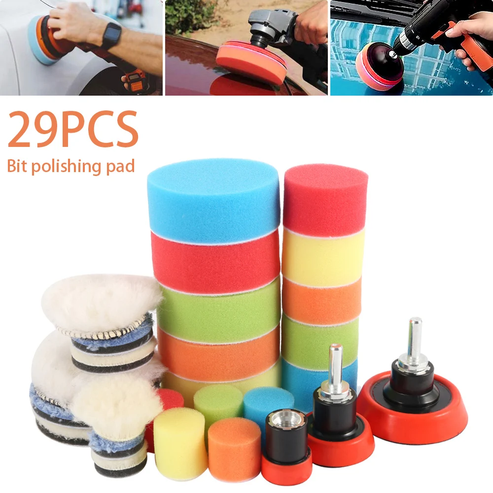 

29Pcs/set Car Polishing Pads Kit Foam Polishing Pads Pad Buffer Kit Power Tool Machine Wax Pads for Removes Scratches
