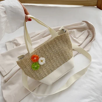 

Fashion Summer Straw Woven Flower Beach Bags Women Messenger Shoulder Tote Handbag Ladies Shopping Travel Tote Bag