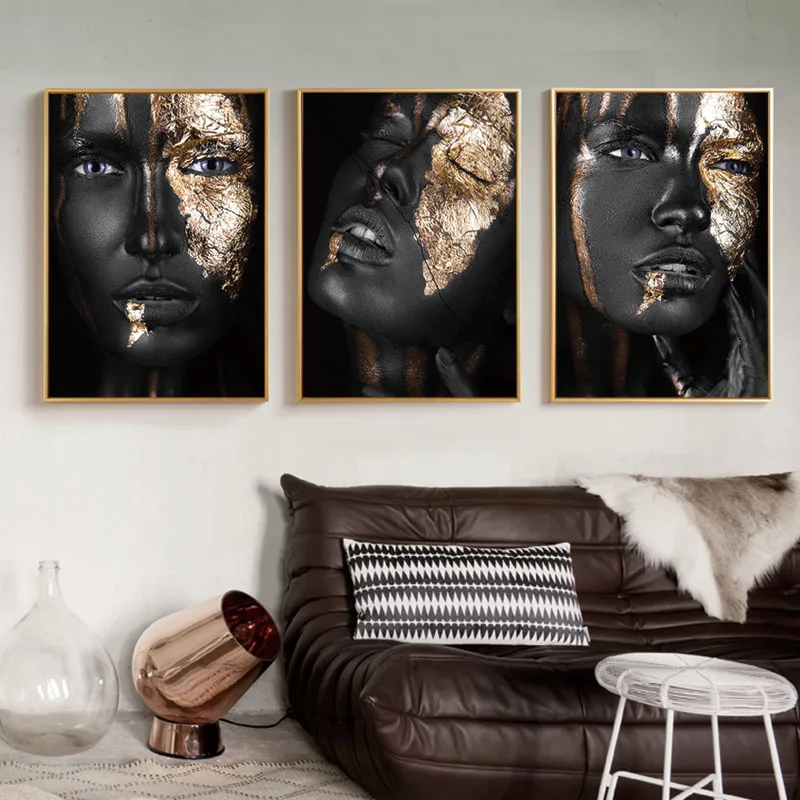 Современная африканская Куадрос черная и Золотая женщина HD картина маслом холст