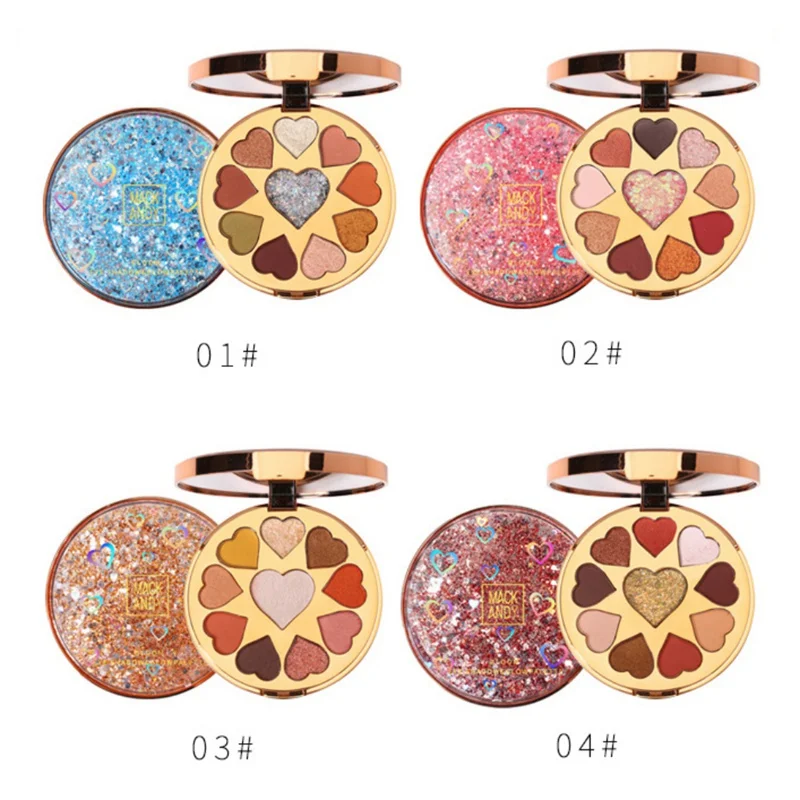 10 цветов Shimmer Heart shape Sequin палитра теней для век стойкие водостойкие тени для век макияж