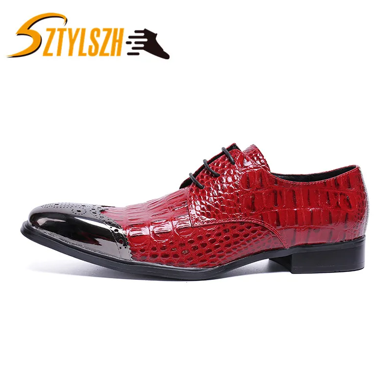 Men Formal Shoes Genuine Leather Luxury Brand Pointed Toe Dress Footwear Male Office Italian Brogue Oxford Shoes Glossy Men shoe