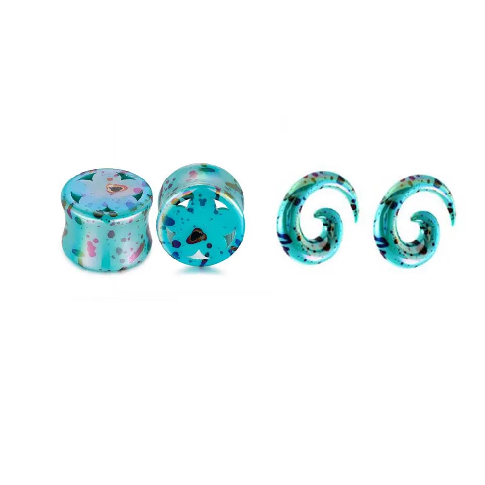 Turquoise Flower 2 пары акриловых спиральных диаметры для ушей, ушей, растягивания и туннеля, расширитель, пирсинг для тела, ювелирные изделия - Окраска металла: Turquoise Flower