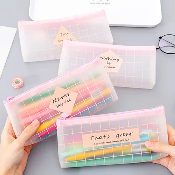 

9.3*19cm Leather That's Great You Can Do It Cute Kawaii Pencil Bag for School Supplies Pvc Transparent Pencil Storage Bags Small
