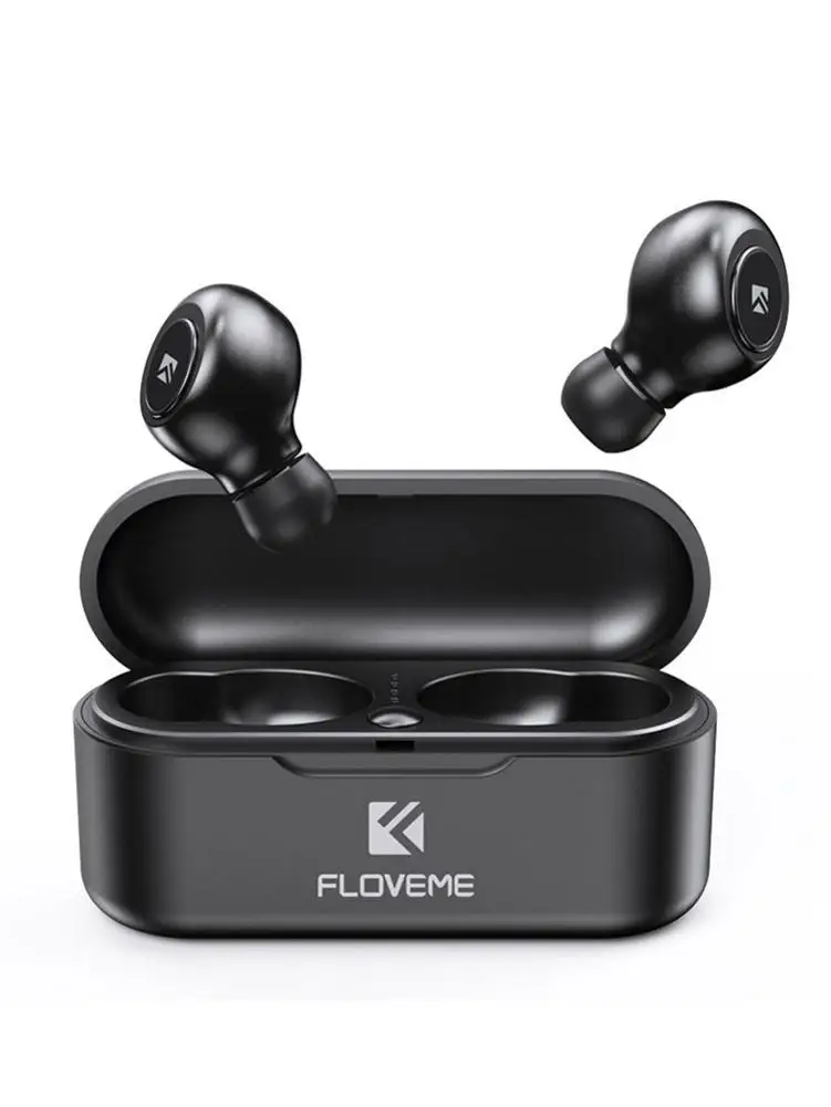 FLOVEME Mini TWS5.0 Bluetooth Беспроводные наушники спортивные наушники гарнитура 3D стерео звук наушники микро зарядная коробка - Цвет: Black