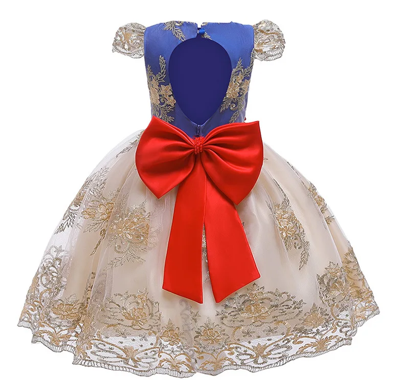 Платье принцессы с цветочной вышивкой и бантом для девочек; кружевное бальное платье-пачка; детское платье для девочек; одежда для свадебных торжеств; WG-D0123 - Цвет: royal blue