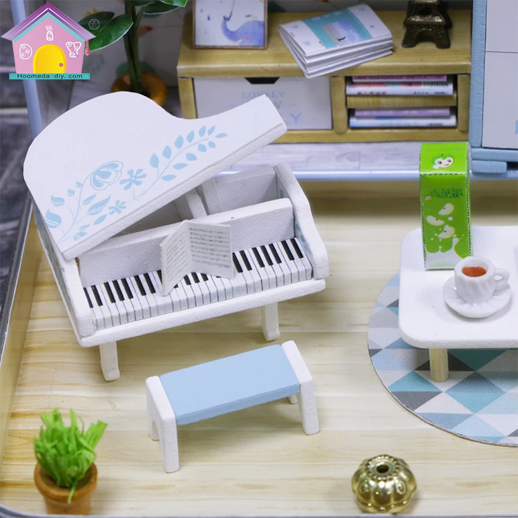 Tanie Szczęście teatr serii drewniane DIY miniaturowe mebelki do domku dla lalek dom dla lalek Handmade zabawka ze światłem led na urodziny dzieci M032