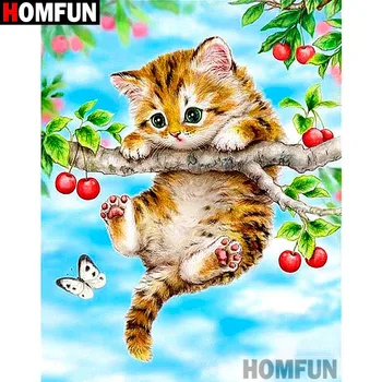 

HOMFUN "Animal cat butterfly" Diamond Painting 5D Full Square/Round Drill Home Decor DIY Diamond Embroidery Cross Stitch A27295