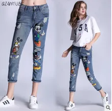 4XL Fashion High Waist Pencil Boyfriend Jeans Femme Print Cartoon Jeans Woman Denim Pants Plus Size Ripped Jeans For Women 4XL Fashion High Waist Pencil Boyfriend Jeans Femme Print Cartoon Jeans Woman Denim Pants Plus Size Ripped Jeans For Women
