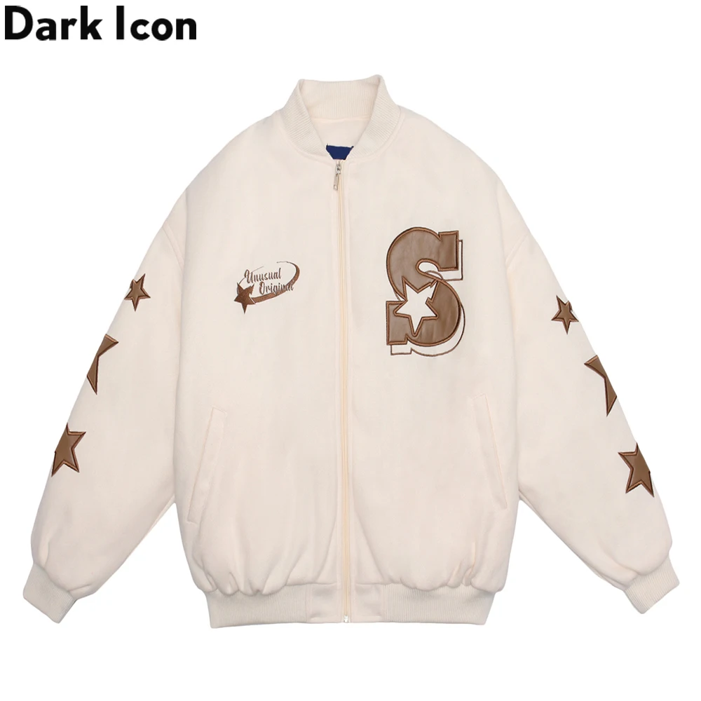 PROD 1005003380606164 Dark Icon Star Embroidery Thick Baseball Coats
Men Women Winter Cotton Padded Mens Jackets Black Beige