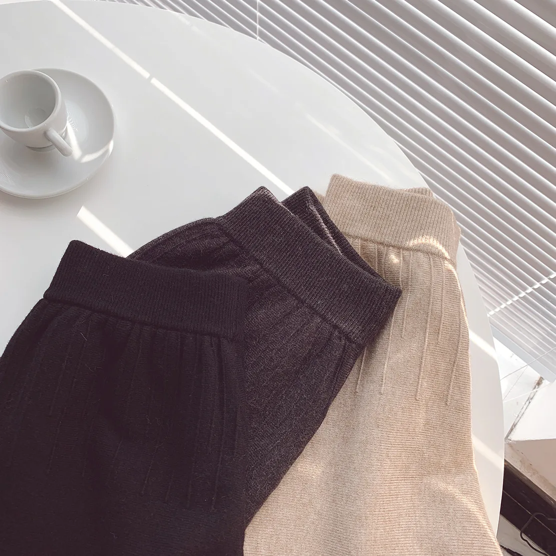 Women Summer Knit Trousers Women Black Harem Pants Ankle Length Pants Casual Trouser Elastic Waist Pants Korean Pants